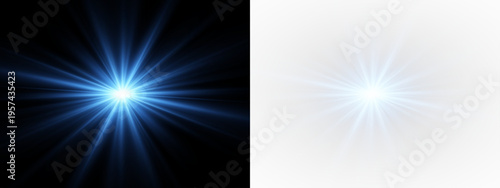 Transparent light ray burst with star shine and glowing sparkle. Bright beams create a radiant cosmic scene with shimmering flare.