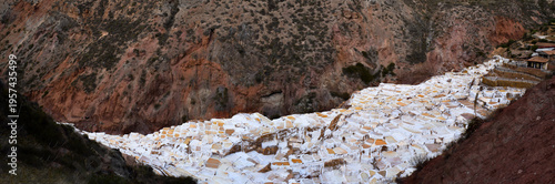 Tableau sur toile Terraced salt flats also known as Salineras de Maras, among the most picturesque tourist destinations in the Cusco region, Peru