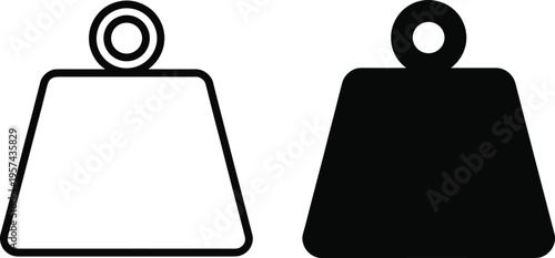 Minimalist heavy weight icon set with kilograms mass scale, black and white line art and solid silhouette vector illustration for fitness and measurement.