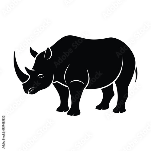 Rhinoceros vector illustration, black silhouette of a powerful african mammal with horn