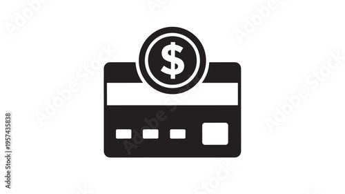 Credit card icon with dollar coin symbolizing financial transaction and payment processing for online commerce and banking services