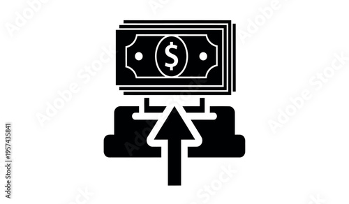 Financial transaction icon with money and arrow
