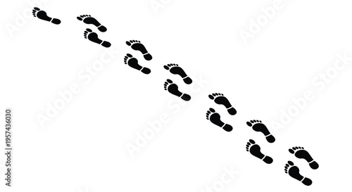 A trail of footprints leading away depicted in black silhouette