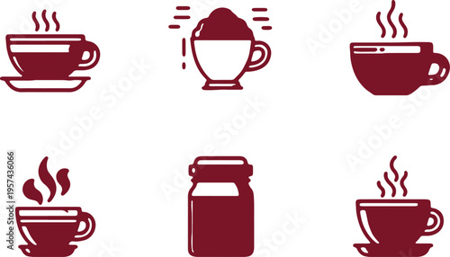 Collection of icons depicting various coffee-related items and beverages