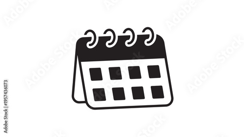 Calendar icon with a spiral binding and grid design, representing planning and scheduling, on a clean white background.