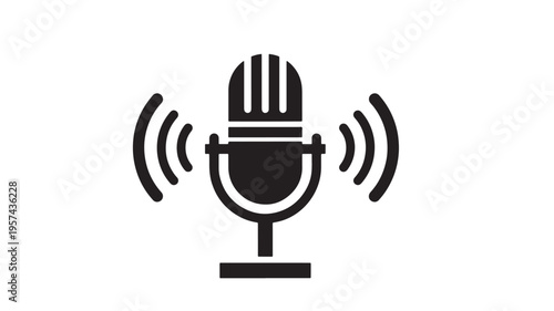 Microphone icon broadcasting sound waves, representing audio recording, podcasting, or broadcasting signals with clear sound transmission.