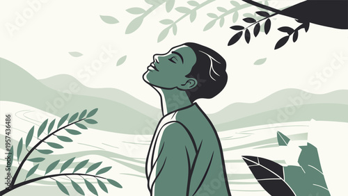 Woman on a tropical beach in the morning vector illustration