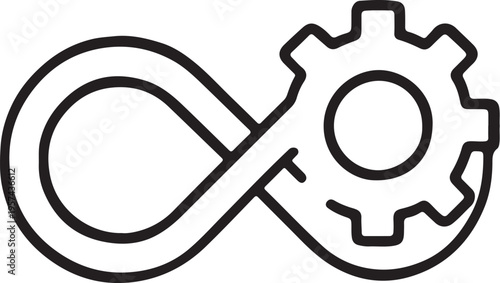 Illustration of infinity loop symbol combined with a gear icon on for limitless mechanical or engineering concepts