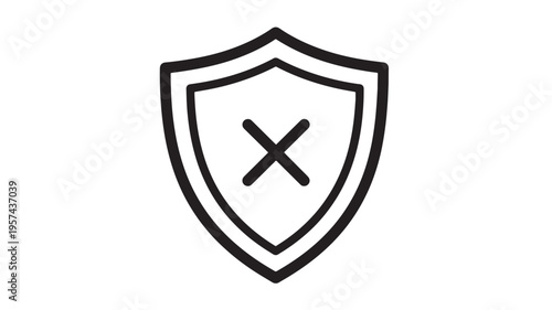 Shield icon with a black cross inside, representing a security or denial symbol on a white background.