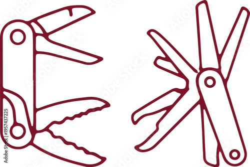 Illustration of two different types of multi-tool pocket knives in open positions