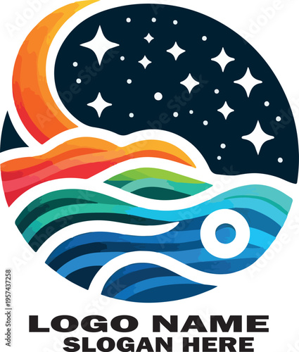 catalina island at night logo icon vector white background .