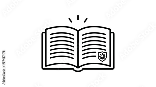 Open Book With Safety Shield Icon And Light Rays