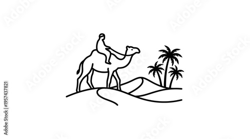 Camel Rider Silhouette in Desert Oasis