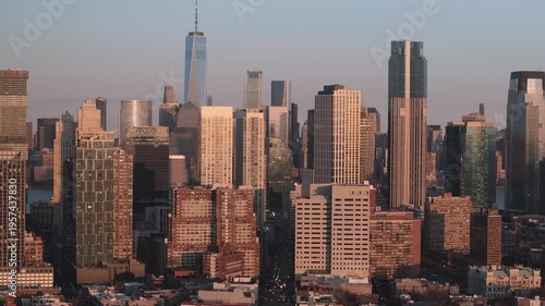 Drone footage of Lower Manhattan and Jersey City