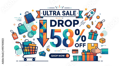 Ultra Sale Drop 58% Off - Shopping Icons And Graphics
