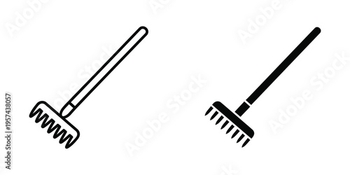 pair of garden rakes isolated on white background flat design vector illustration