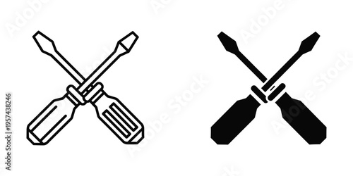 crossed screwdrivers tools set flat design vector illustration