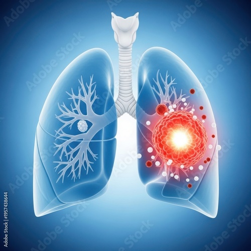 A detailed illustration of the human lungs with an inflamed section.