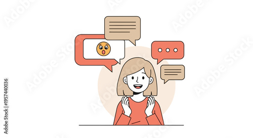 Young Woman With Speech Bubbles, Expressing Surprise and Communication
