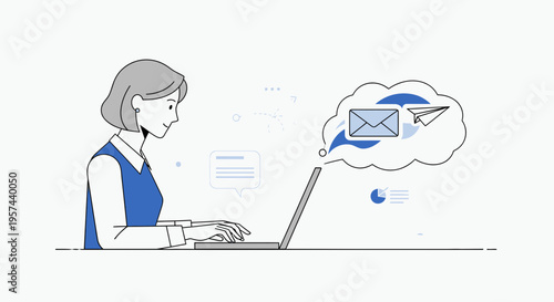 Woman typing on laptop, sending email, communication concept, digital marketing, online business