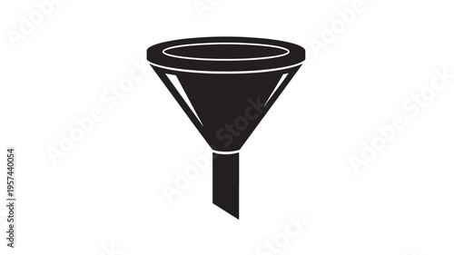 Funnel icon with a wide opening and a narrow stem, silhouetted in black against a white background, useful for liquid transfer.