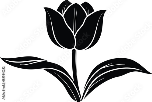 tulip flower silhouette vector – black tulip illustration for floral and botanical design .

