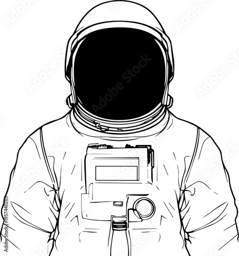 Hand Drawn Male Astronaut Black and White Avatar Illustration in Minimal Line Art Style Design
