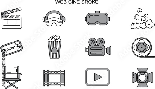 Web Design and Filmmaking Icons Set in Minimalist Line Stroke Style for Digital Media
