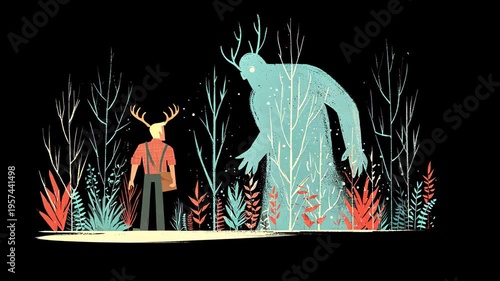 Fantasy Illustration of Mythical Creature in Whimsical Art Forest Scene with Enchanting Visuals and Surreal Imagery