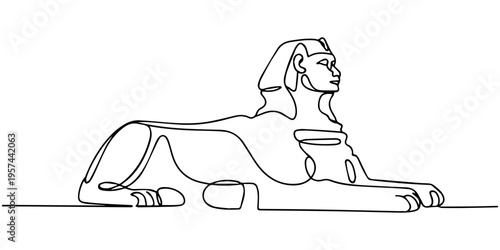 Vector illustration of a single sphinx icon in one line drawing style