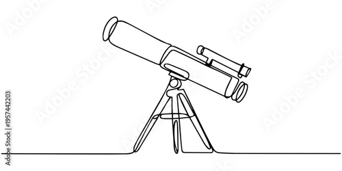 continuous one line drawing Vector illustration of a single telescope on a tripod