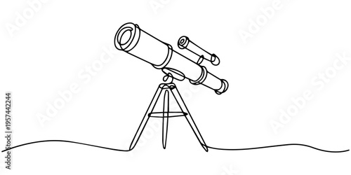 continuous one line drawing Vector illustration of a telescope on a tripod