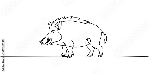 Vector continuous one line drawing of a boar or wild pig
