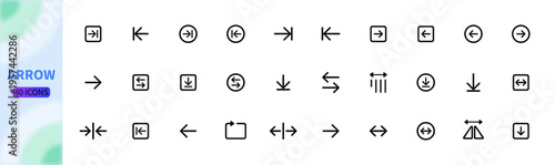 A versatile set of 30 minimalist line-art arrow icons. Designed for seamless navigation, data sorting, and intuitive UI/UX workflows in modern mobile and web applications.