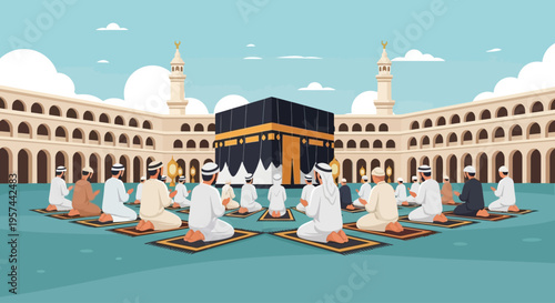 Islamic Pilgrimage to Mecca Pilgrims Praying at the Kaaba in Medina