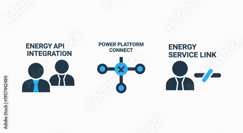 Energy sector api integration power platform connectivity and service linking digital flat vector icons for modern systems