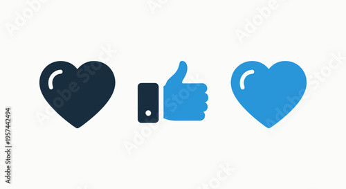 Social media engagement icons featuring thumbs up and heart symbols