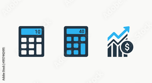 Financial calculations economic growth and business statistics digital flat vector icons for investment analysis