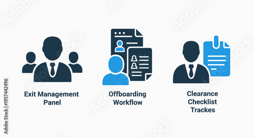 Human resources employee exit management offboarding workflow and clearance checklist digital flat vector icons
