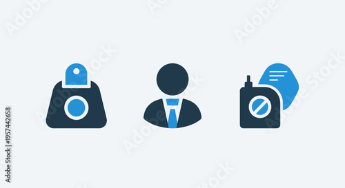 Secure vault, user profile, and no vaping icons - safety, identity, and restriction concepts for digital applications