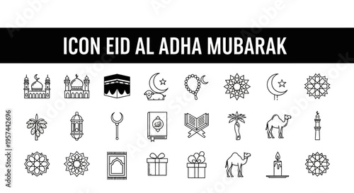 Collection of Islamic symbols for Eid al-Adha Mubarak celebrations