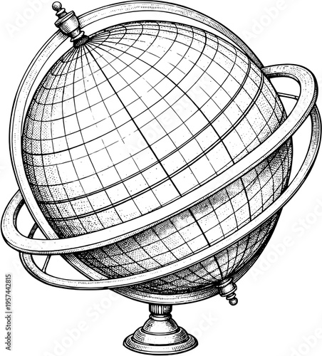Vintage Celestial Sphere Engraving – Astronomical Globe Diagram Illustration
