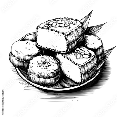 Adobe Stock Hand-Drawn Illustration of Delicious Filipino Delicacies on a Plate