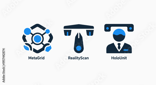 Metaverse and future technology icons: visualizing virtual reality, augmented reality, and data grid systems