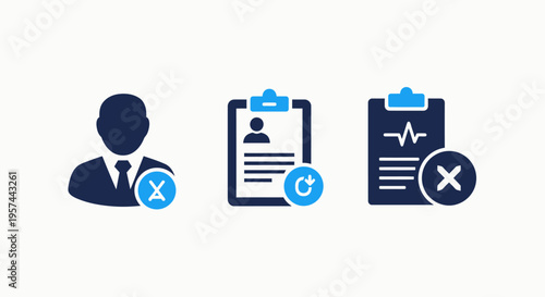 User access denied, record approval, and health data rejection icons for compliance, hr management, and medical information systems