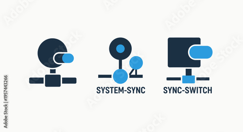 System synchronization and sync switch icons for data integrity, device connection, network integration, and it infrastructure management