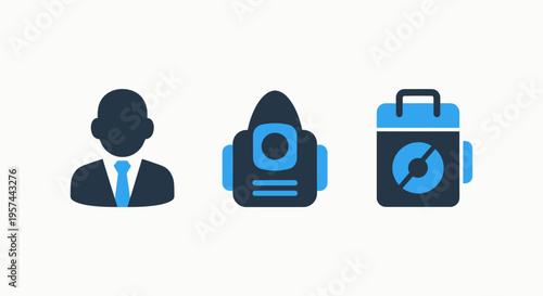 User administration, security surveillance, and data management icons for business intelligence, network monitoring, and system control interfaces