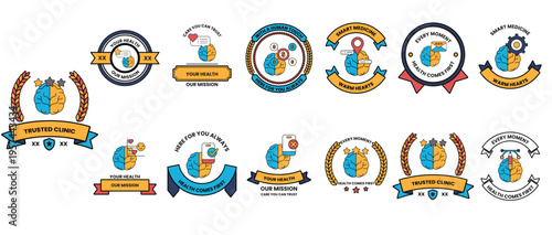 Black ink illustrations feature health-related icons