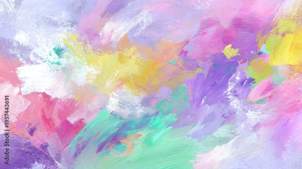 Obraz premium Pastel watercolor brush stroke texture with soft colorful paint washes and abstract layered brushwork creating gentle expressive mood of dreamy