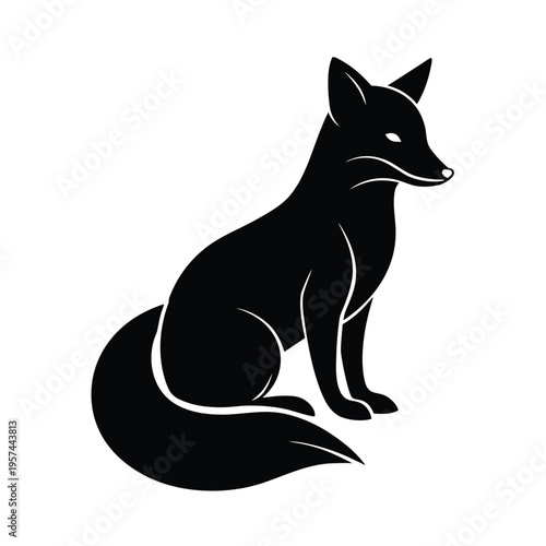 Fox silhouette sitting patiently with bushy tail and alert ears representing wild nature